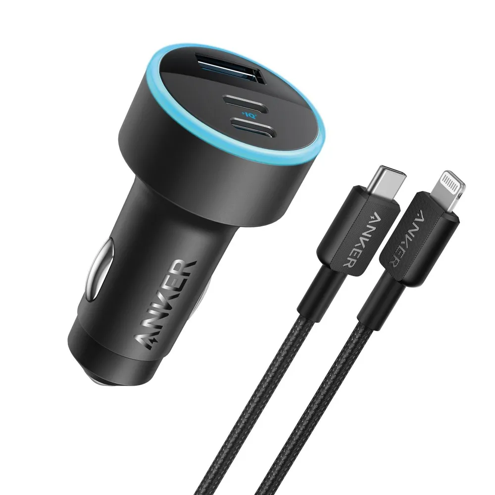 Anker 3-Port 67W Car Charger with 3 Lightning to USB-C Cable - Black