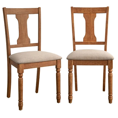 Buylateral Set of 2 Burntwood Dining Chairs with Padded Chair Seats Driftwood/Beige