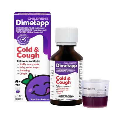 Childrens Dimetapp Cough & Cold Relief Liquid - Dextromethorphan - Grape - 4 fl oz