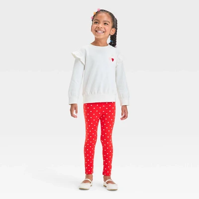 Toddler Girls Valentine Day Long Sleeve Top & Bottom Cherry Set