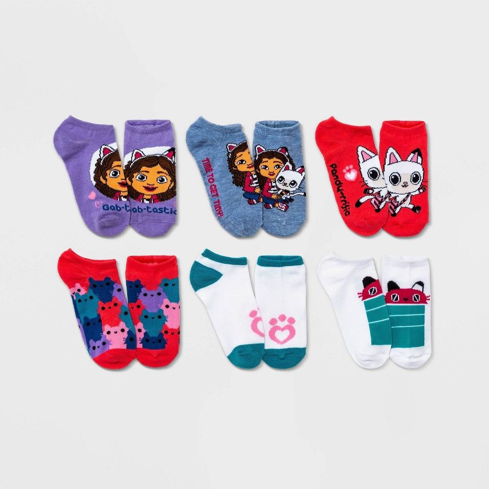 Girls Gabbys Dollhouse 6pk No Show Socks