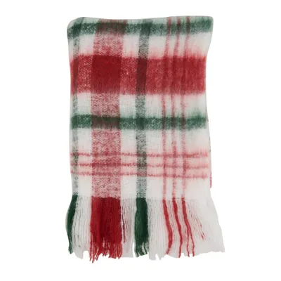 50x60 Cozy Faux Mohair Plaid Throw Blanket Natural - Saro Lifestyle: Acrylic Soft Throw for Couch, Year Round Use