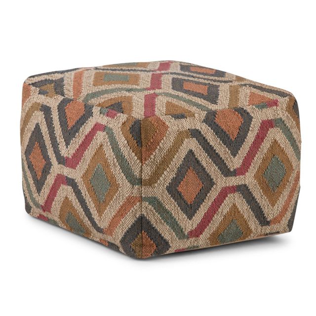 Mirella Square Pouf Kilim  - WyndenHall: Bohemian Style, Jute & Cotton Upholstery, No Assembly Required