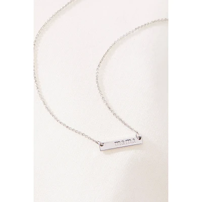 Tiny Tag Silver Plated Mama Bar Chain Necklace - Silver