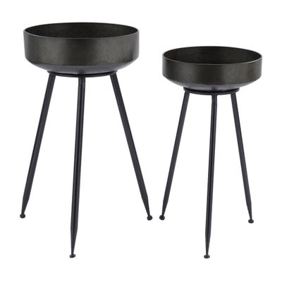 20 and 18 Wide 2pc Planter Pots Modern Metal Black - Olivia & May: Iron Construction, Indoor Use, No Drainage Holes