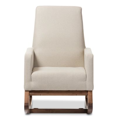 Baxton Studio Yashiya Mid-Century Retro Modern Rocking Chair: Nursery Rocker, Walnut Finish