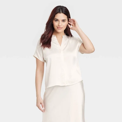 Women Short Sleeve V-Neck Bloue