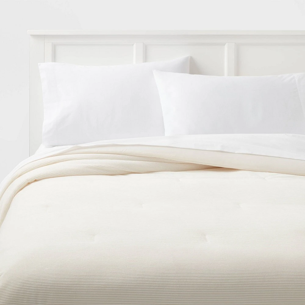 Full/Queen Corduroy Plush Comforter Ivory - Room Essentials