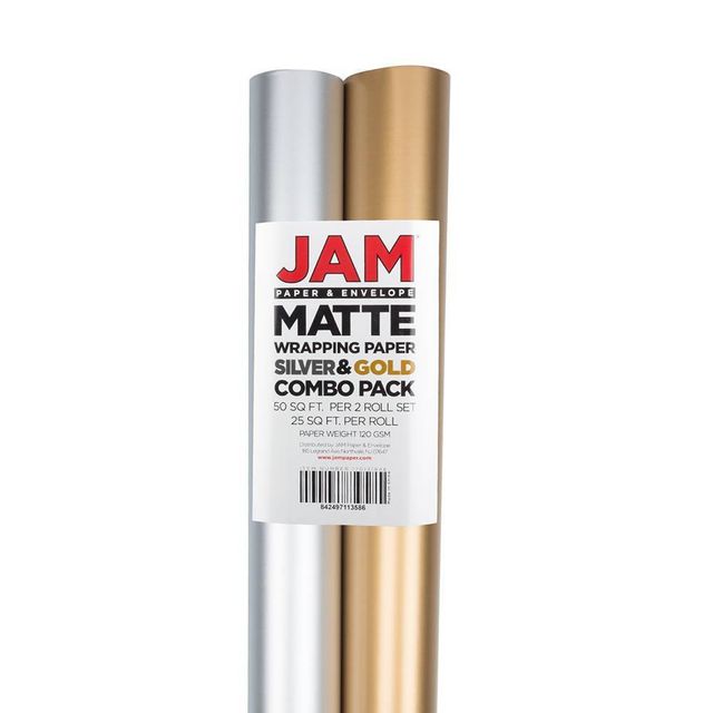 JAM PAPER Silver Matte Gift Wrapping Paper Rolls - 2 packs of 25 Sq. Ft.