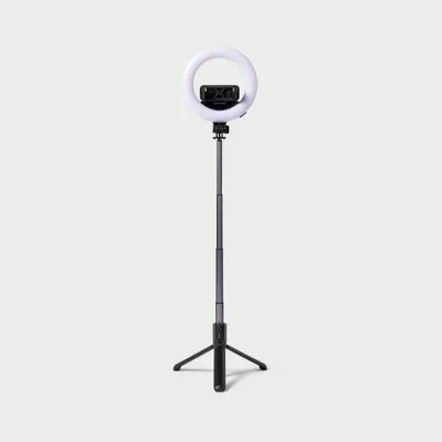 Tripod Selfie Stick with LED Ring Light - heyday Black