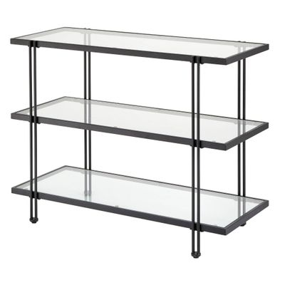 Lifestorey Folio Metal and Glass Sofa Table Black: Mid-Century Modern Entryway Table, Powder-Coated Frame