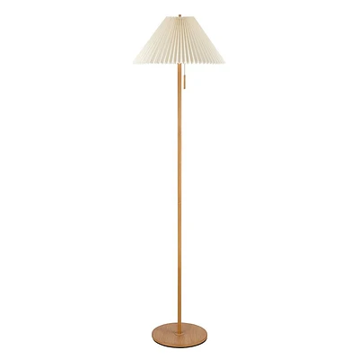 Globe Electric 60 Wood Toned Finish Floor Lamp with Pleated Fabric Shade