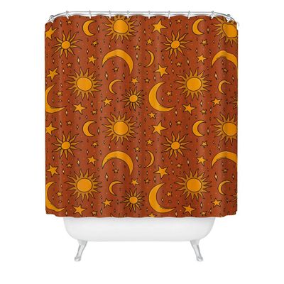 Vintage Star and Sun Shower Curtain Rust - Deny Designs: Abstract Pattern, Polyester, Machine Washable, 71x74 Inch