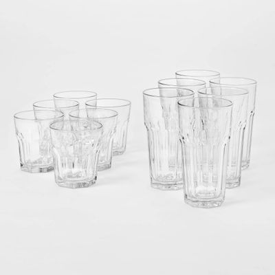 12pc Glass Tremont Tall and Short Faceted Tumbler Set - Threshold