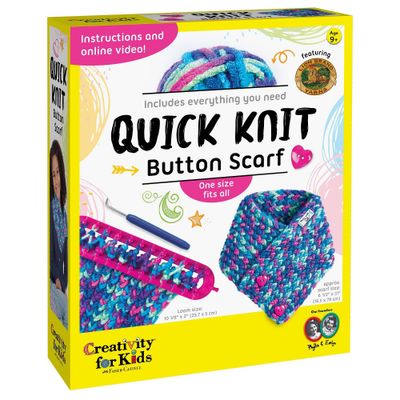 Quick Knit Button Scarf - Creativity for Kids: Knitting Kit for Kids with Yarn, Mini Loom & Buttons