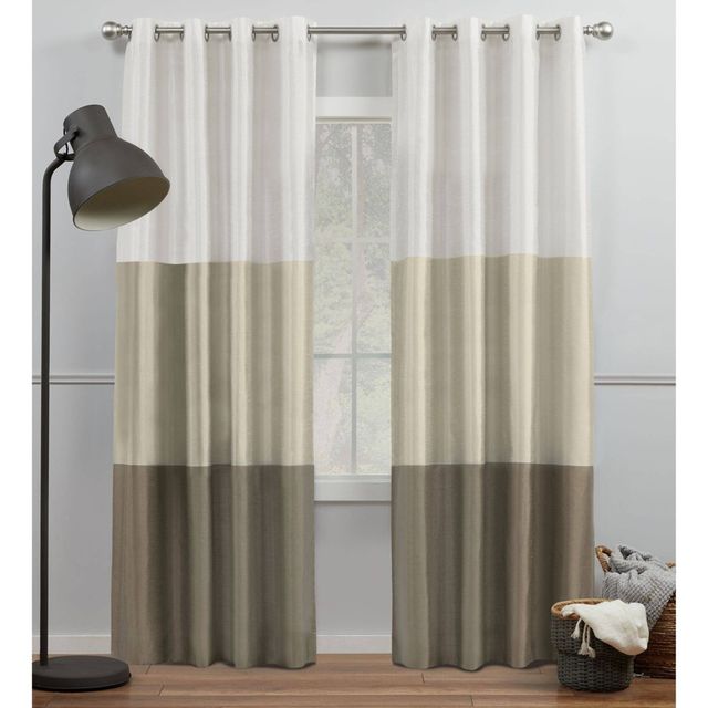 Set of 2 84x54 Chateau Striped Faux Silk Grommet Top Curtain Panel White/Brown - Exclusive Home