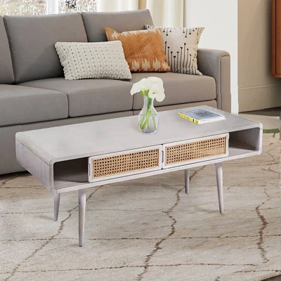 Boraam Cambria Coffee Table Whitewash/Natural Cane