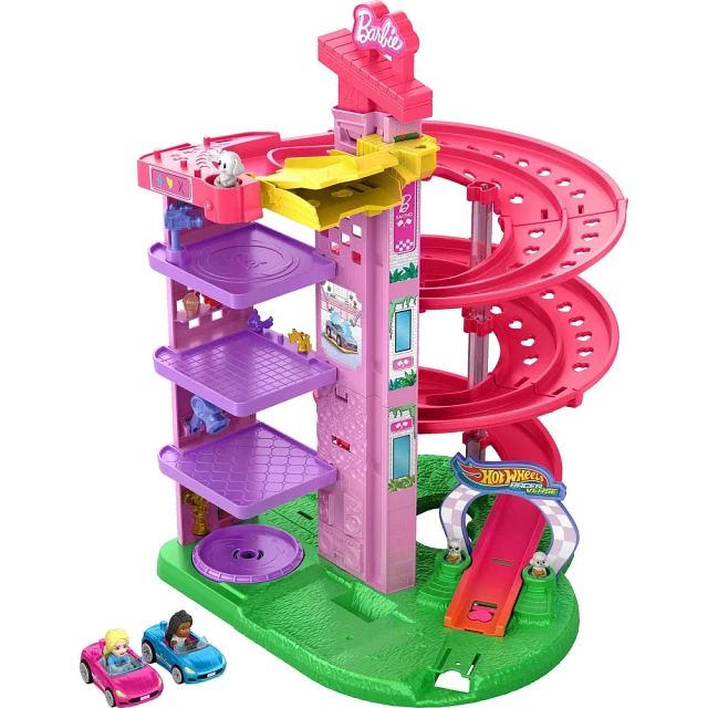Hot Wheels RacerVerse Barbie Spiral Race Playset with Barbie Malibu &  Barbie Brooklyn Toy Car