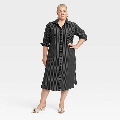 Womens Versatile Long Sleeve Midi Shirtdress