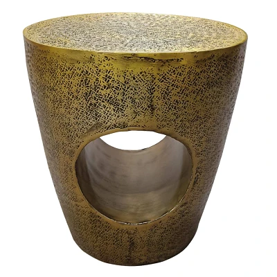 The Urban Port 17 Side End Table Tapered Drum Shape with Unique Hollow Center Antique Brass Aluminum Brass