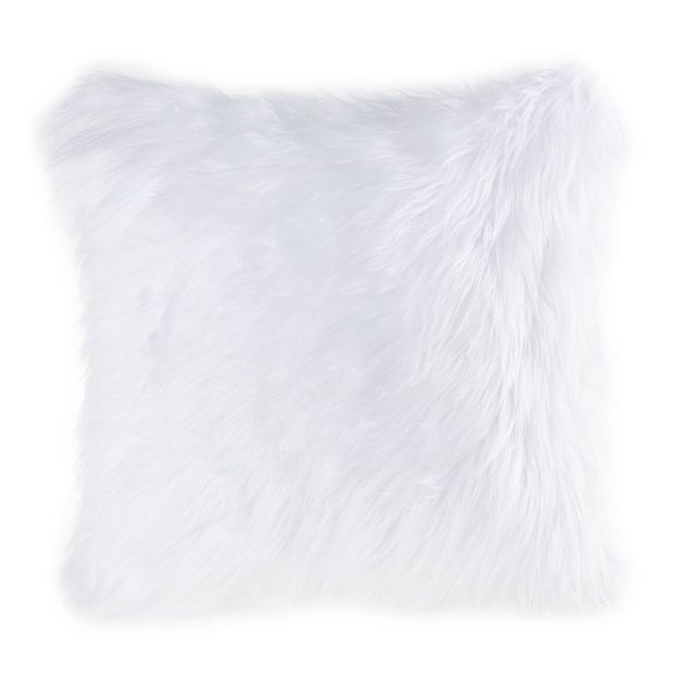 18x18 Faux Fur Throw Pillow Cover Ivory - Saro Lifestyle