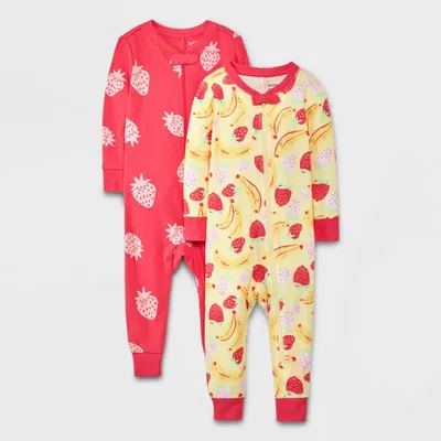 Baby Girls 2pk Fruits Printed Union Suits