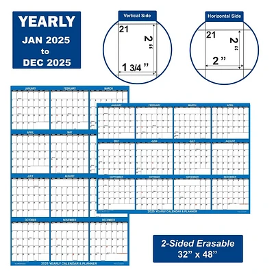 Swift Glimpse 32x48 Calendar Planner January 2025 to December 2025 Light Navy Blue: Laminated Wall Calendar with Grommets