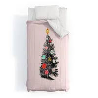 Showmemars Retro Christmas Tree 2 Polyester Comforter and Pillow Shams Black