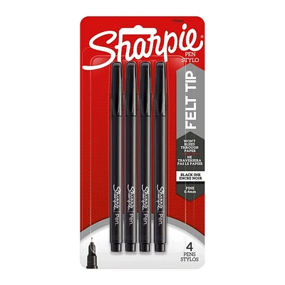 Sharpie 4pk Felt Pen Fine Tip Black Ink: Porous Point Pens, 0.8mm, Stationery & Office, Black, Pack of 4