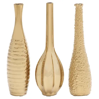 Olivia & May Decorative Ceramic Vases Gold 12 3pk: Stoneware Novelty Containers, Spot Clean, Set of Three