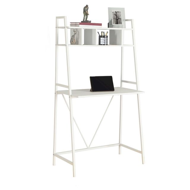 Space Saving White Top Computer Desk - White Metal - EveryRoom