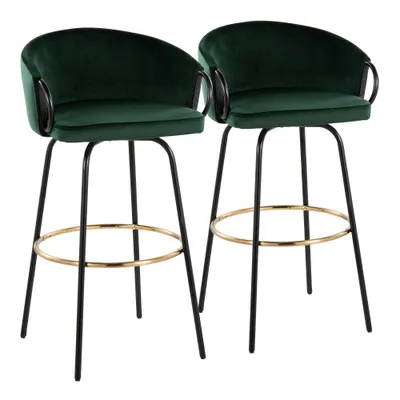 Set of 2 Claire Barstools Black/Emerald Green - LumiSource