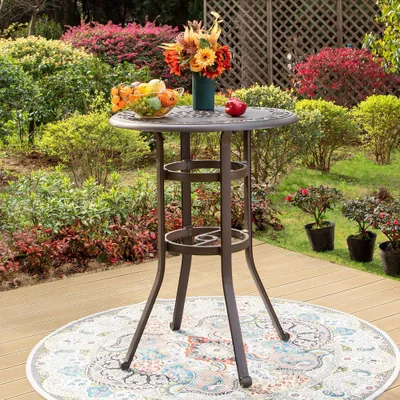 Outdoor Cast Aluminum Round Bistro Table - Captiva Designs: Weather-Resistant Patio Bar Height Table, 41 High