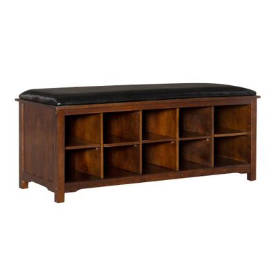 45 Cape Anne Dark Brown Faux Leather Upholstered Storage Bench Dark Walnut - Linon: Entryway Seating, Shoe Cubbies