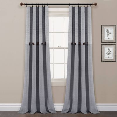 Set of 2 (84x40) Farmhouse Button Striped Yarn Dyed Woven Cotton Window Curtain Panels Gray - Lush Dcor: Light Filtering Drapes