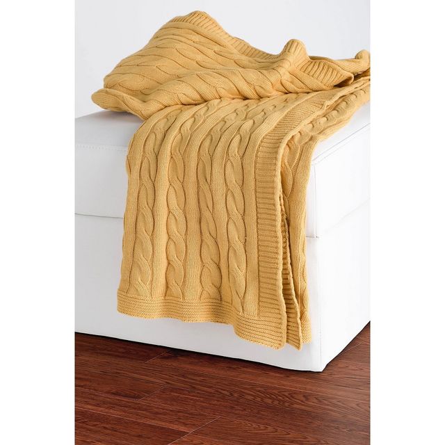50x60 Cable Knit Throw Blanket Yellow - Rizzy Home