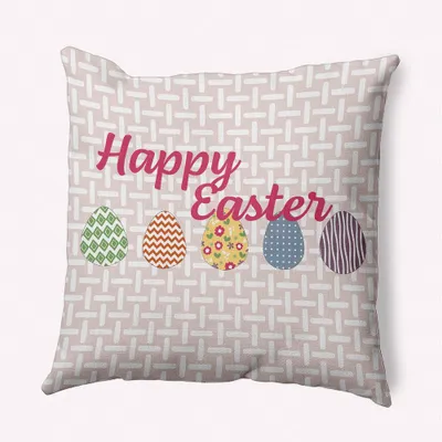 16x16 Happy Easter Square Throw Pillow Pink - e by design: Indoor Basket Weave Design, Polyester