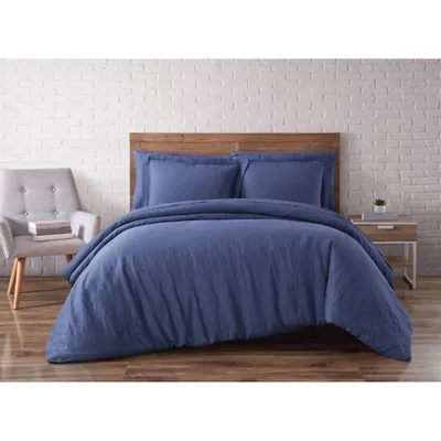 Full/Queen 3pc Flax Linen Duvet Set Navy - Brooklyn Loom: OEKO-TEX Certified, Includes 2 Shams