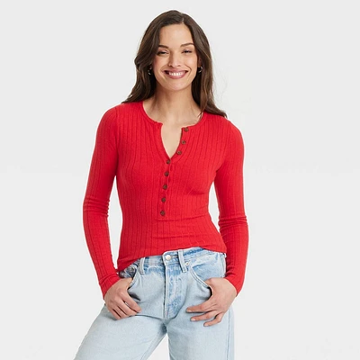 Women Henley Pullover Sweater