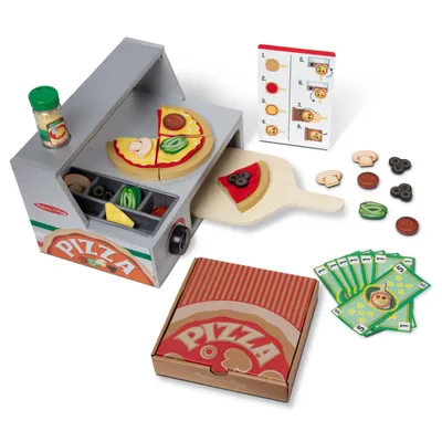 Melissa & Doug Top & Bake Wooden Pizza Counter Play Set with Play Food Preschool Toy - 41pc