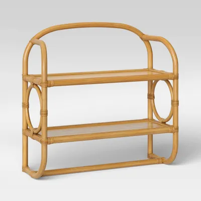 Rattan Wall Bath Shelf Honey Tan - Threshold: Lacquered Finish, Nickel Hardware, 2 Fixed Shelves