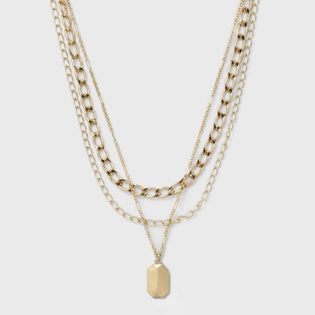 3 Row Chunky Chain Necklace - A New Day Gold