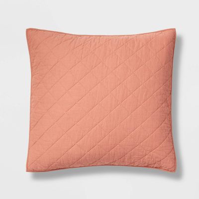 Euro Diamond Stitch Cotton Linen Quilt Sham Terracotta - Threshold: OEKO-TEX Certified, Woven Texture, No Flange Design