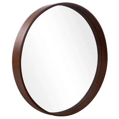 WallBeyond 24 Wooden Round Wall Mirror Walnut Brown