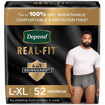 Depend Real Fit Incontinence Underwear for Men - Maximum Absorbency - L/XL - Gray - 52ct