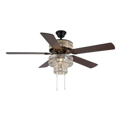 52 LED Metal Punched Crystal Lighted Ceiling Fan Silver - River of Goods: 5-Blade Chandelier Fan, Reversible Motor