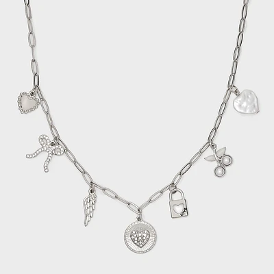 Hearts Wing & Cherries Charm Necklace - Wild Fable Silver