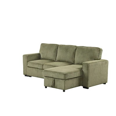 HOMES: Inside + Out Paeke Sleeper Sectional Sofa Corduroy with Storage Chaise and Reversible Green