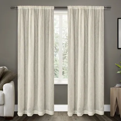 Set of 2 108x50 Belgian Textured Linen Rod Pocket Sheer Window Curtain Panels Ivory - Exclusive Home