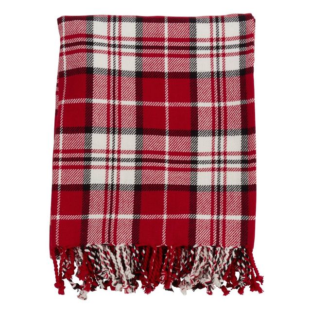 50x60 Plaid Cotton Throw Red - SARO